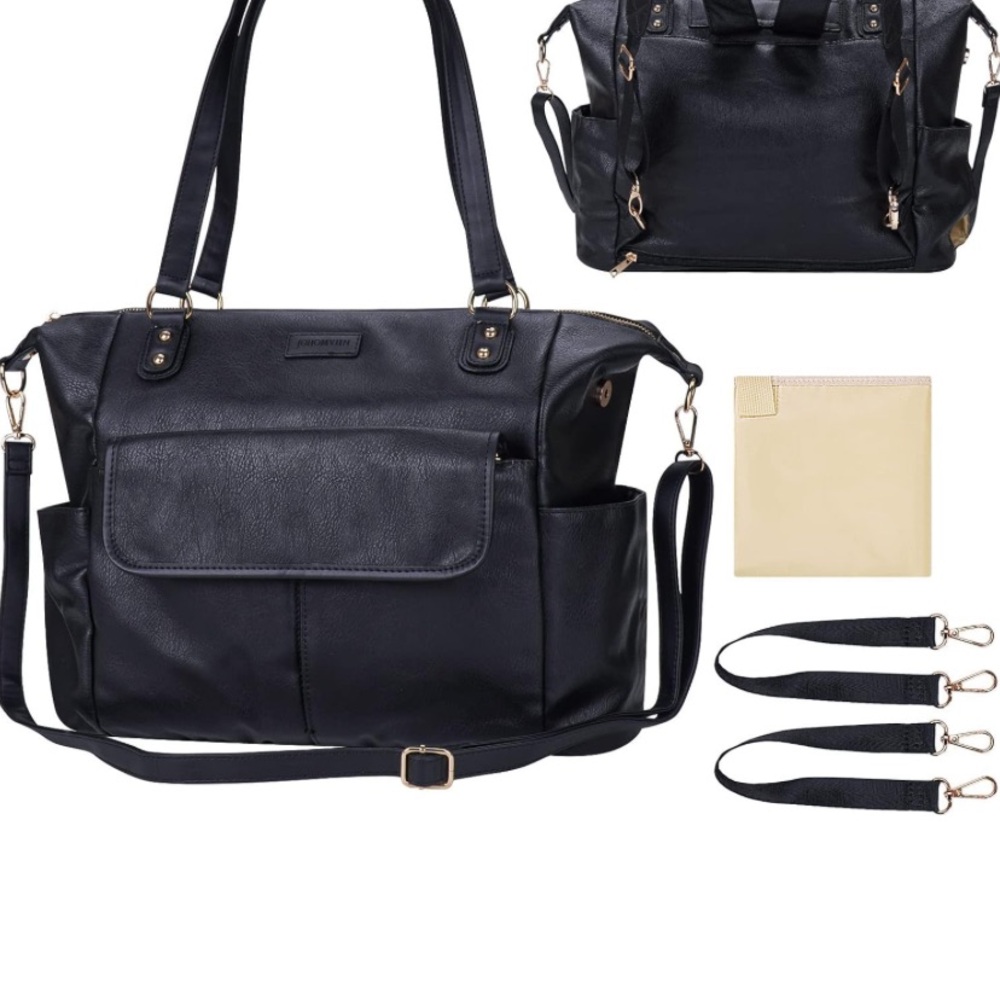 Johomviin Black Baby Bag/backpack w/13 pockets 3 insulated pockets, changing pad